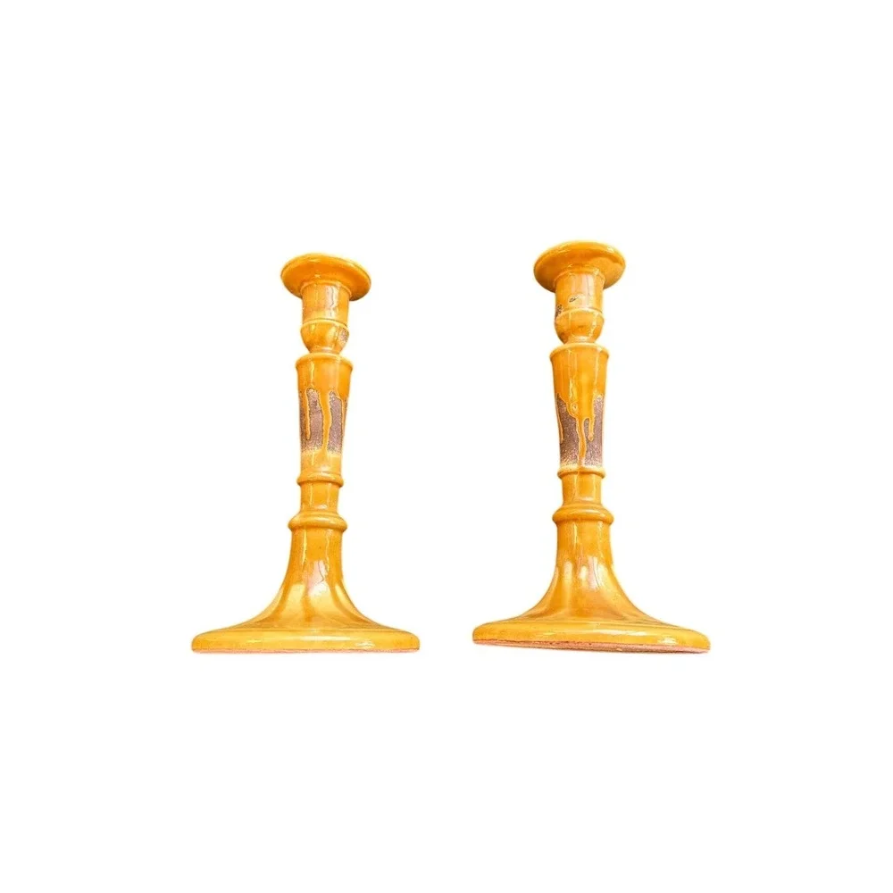 Abigails italy Yellow Pair Of Ceramic CandleStick‎ 12inch